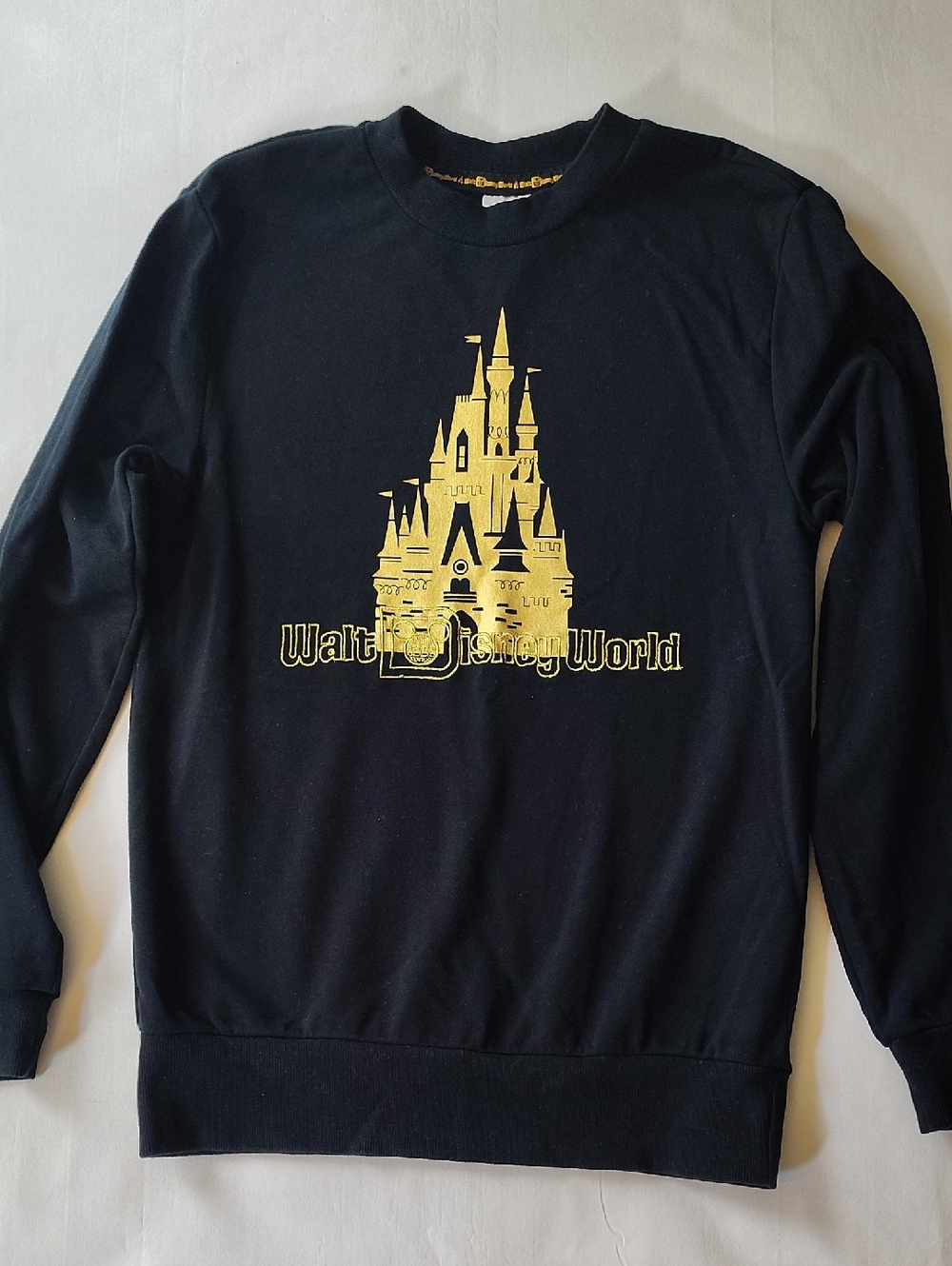 Disney Official Black Crewneck with Gold Castle Graphic Unisex XS EUC